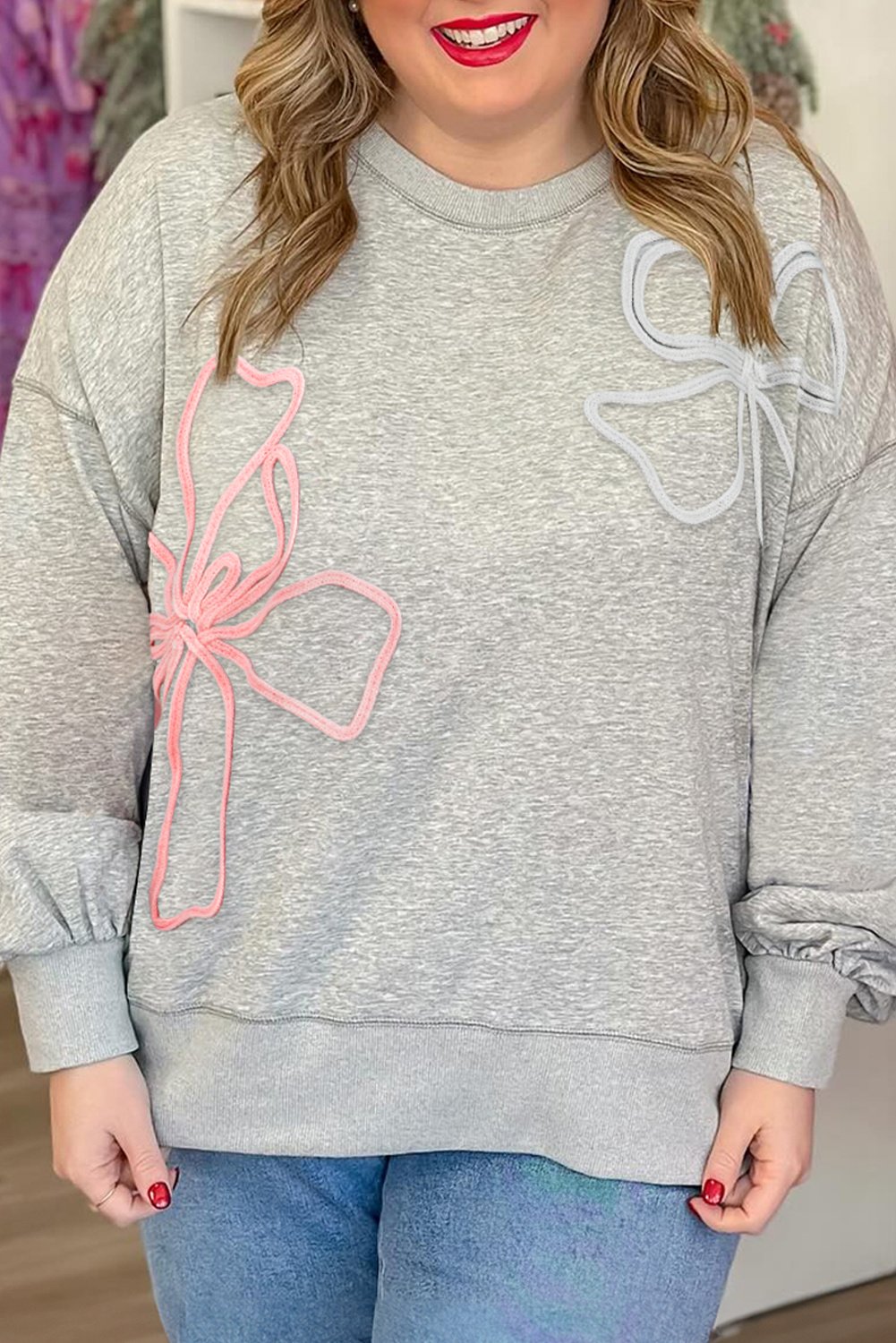 Schleifen-Applikation Pullover Sweatshirt