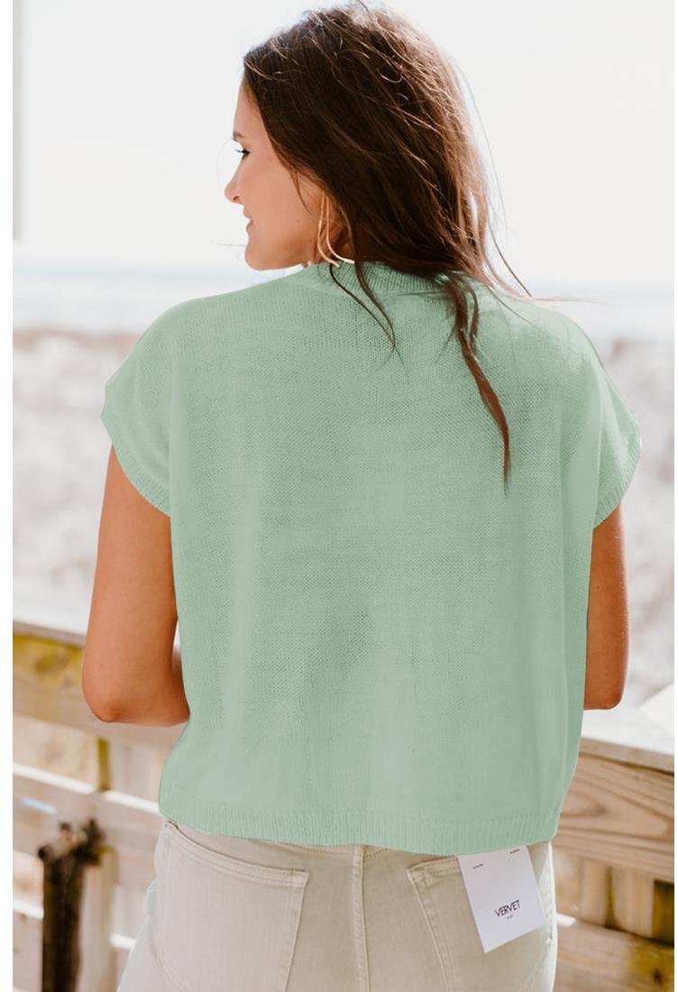 Thumbnail - Mondschein Jade Mehrfach Häkelblumen Strick Kurzarmpullover Top