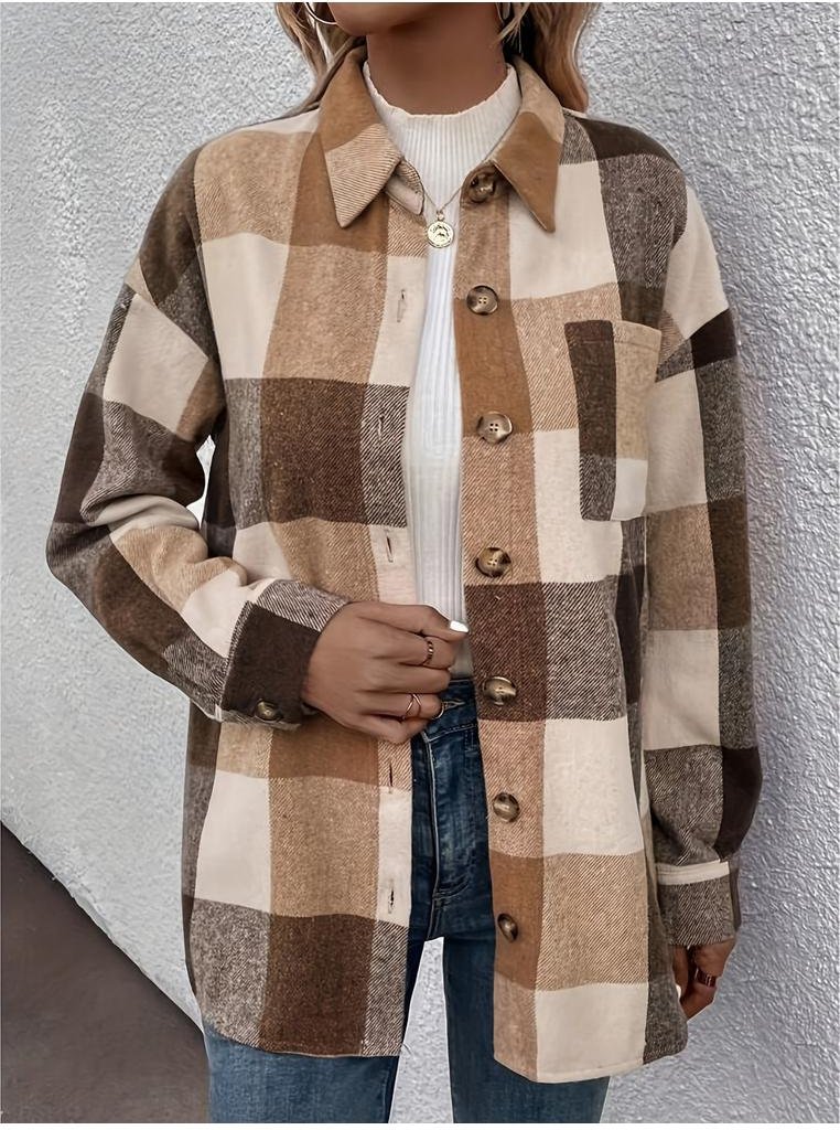 Thumbnail - Damen Hemdjacke mit Karomuster und abgerundetem Saum