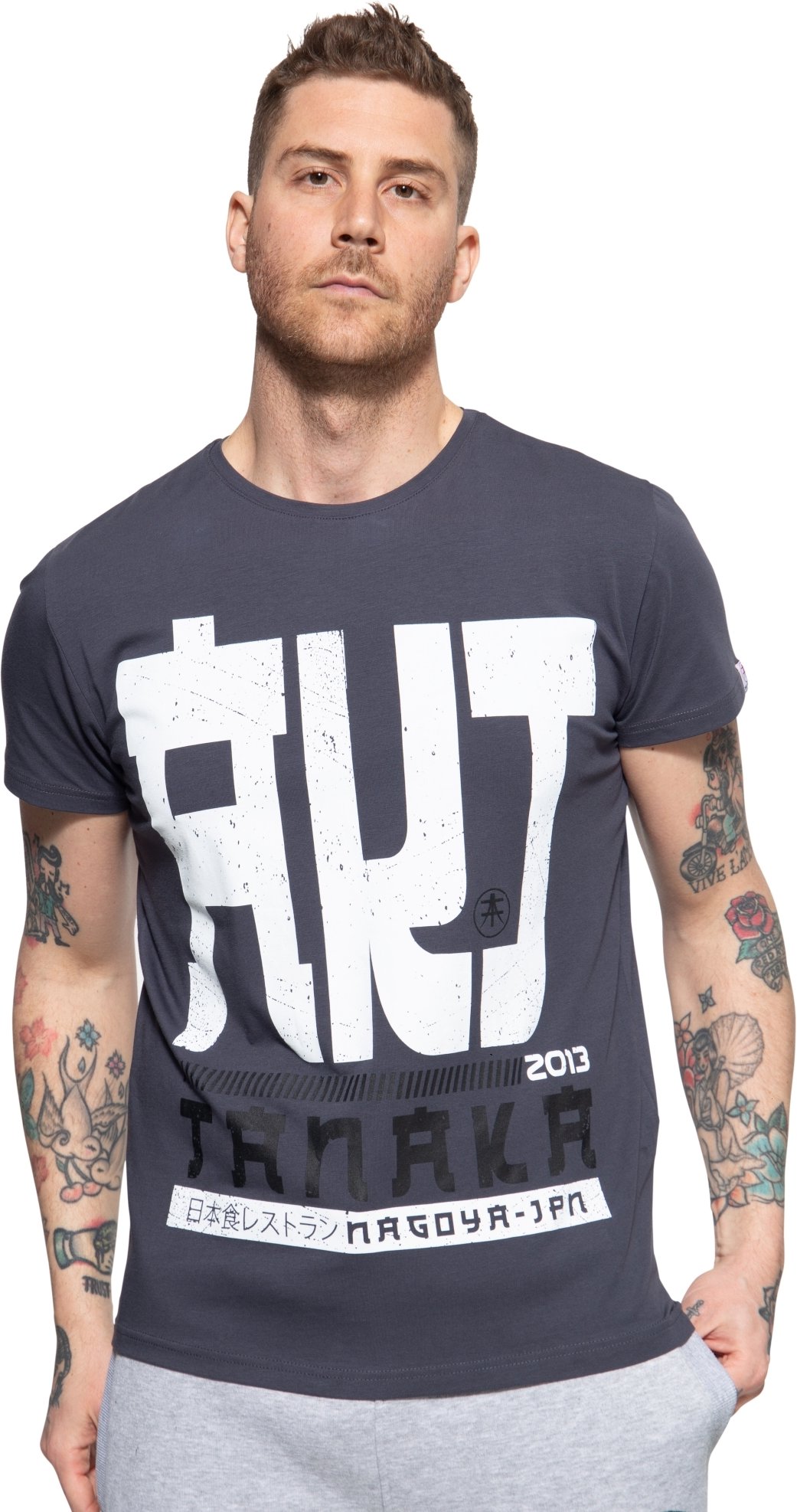 Akito Tanaka Herren T-Shirt mit Frontprint Write anthrazit