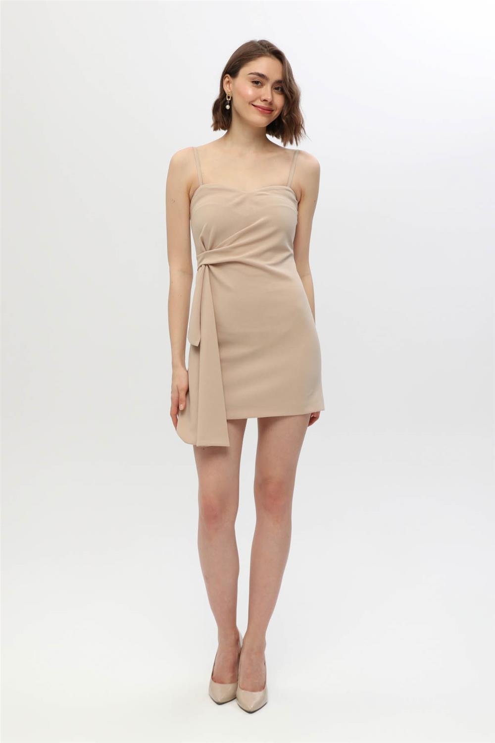 Burgunder Split-Dünn-Träger-Kleid