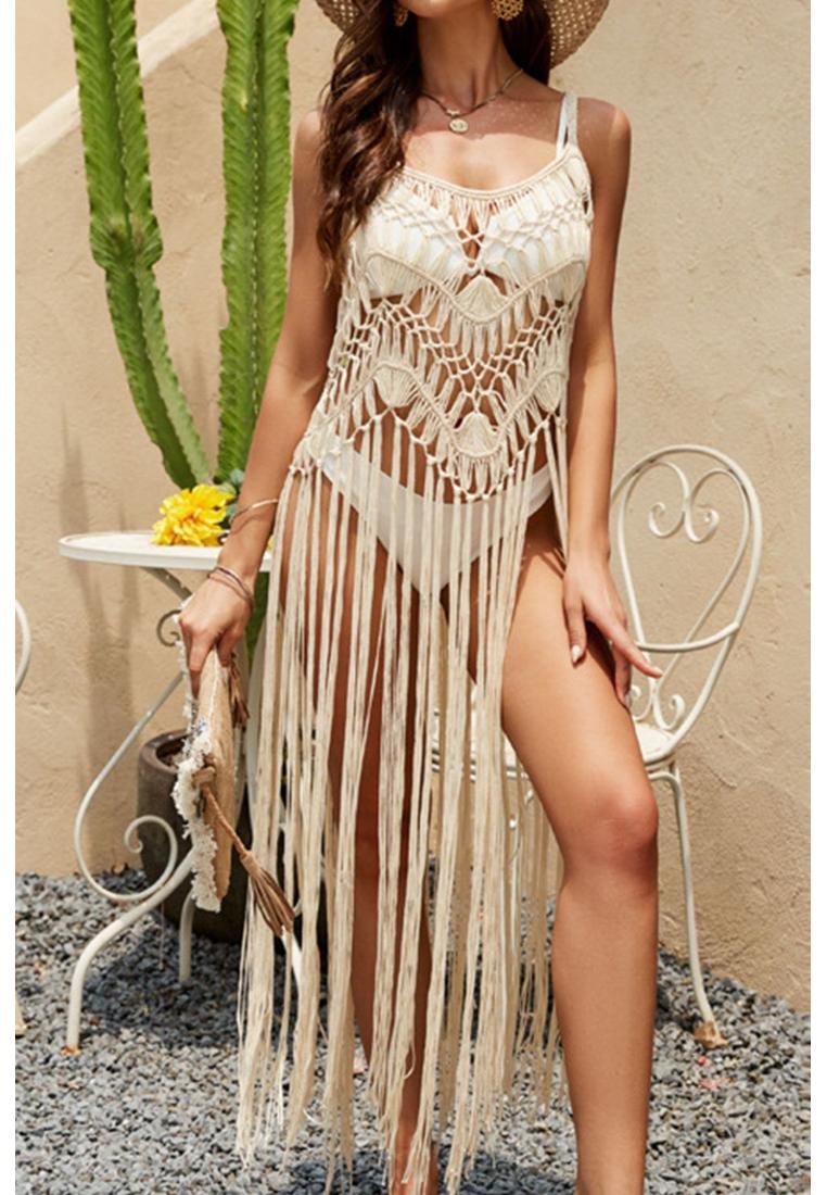 Damen Cutout Fransen Scoop-Neck Cover-Up