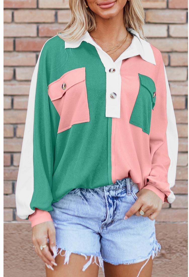 Thumbnail - Azura Exchange Pink Colorblock Rippenkragen Oversized Sweatshirt