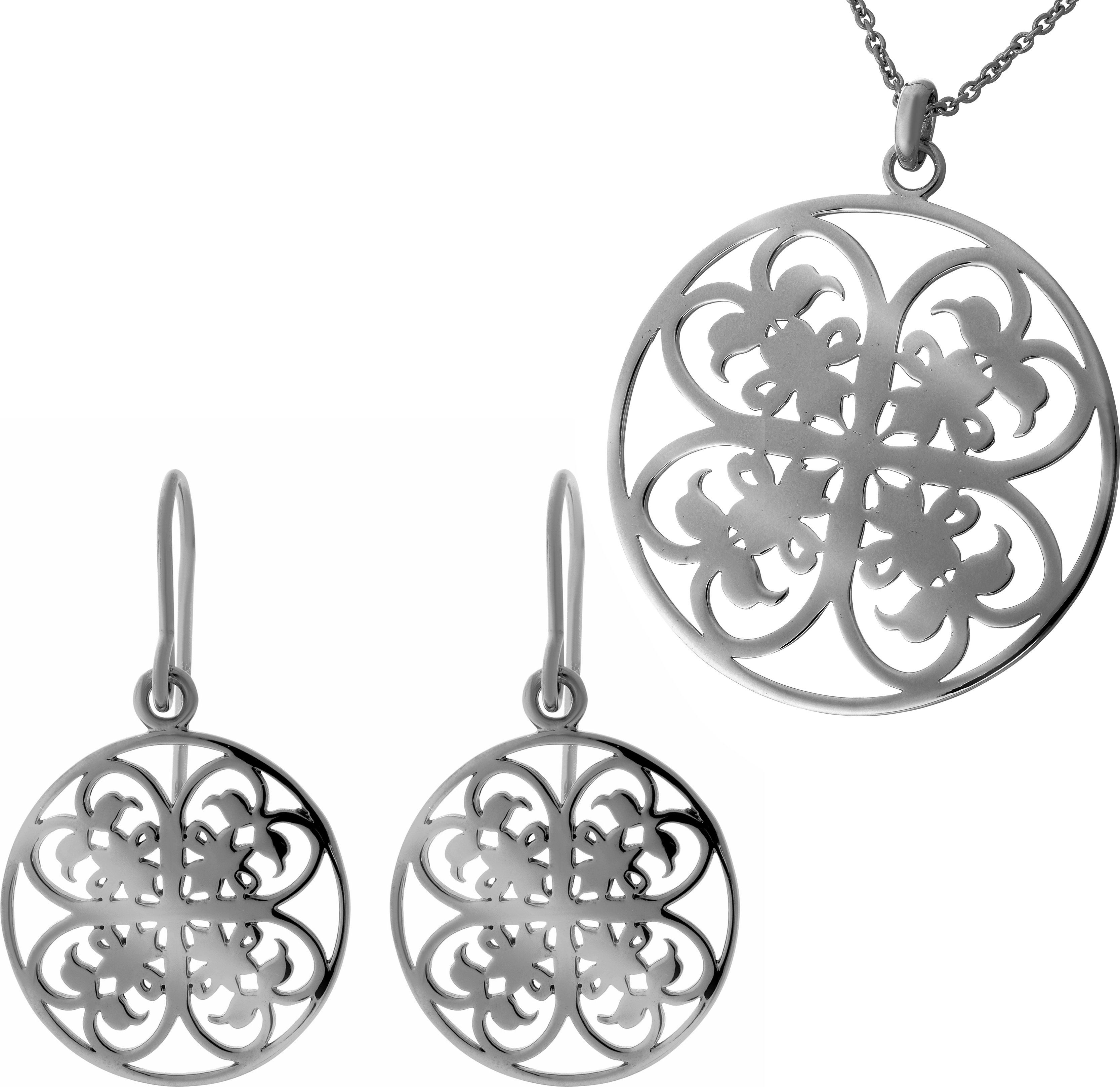 Orphelia Damen 925 Sterling Silber Set: Halskette-Anhänger + Ohrringe - Schwarz SET-6035/3