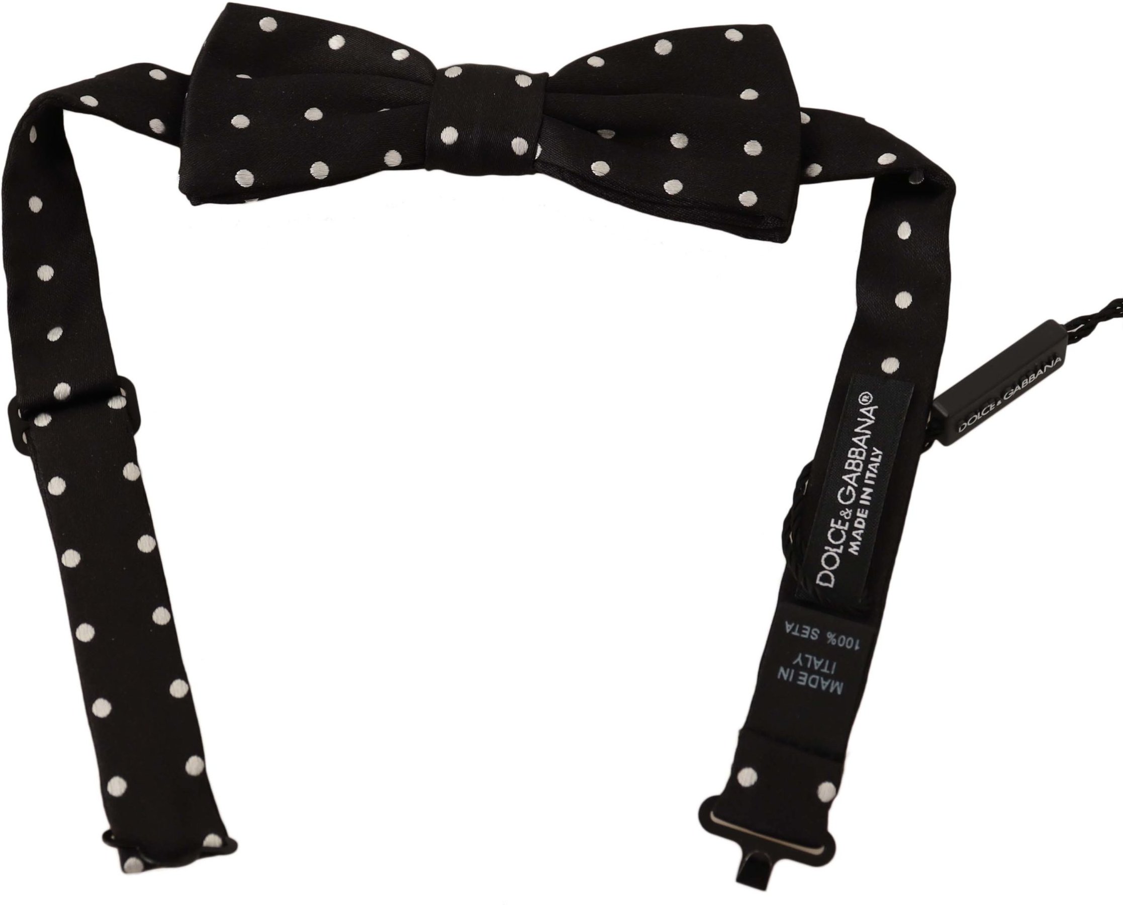 Dolce & Gabbana Herren Schwarz Weiß Polka Dot Seide Verstellbare Hals Papillon Fliege