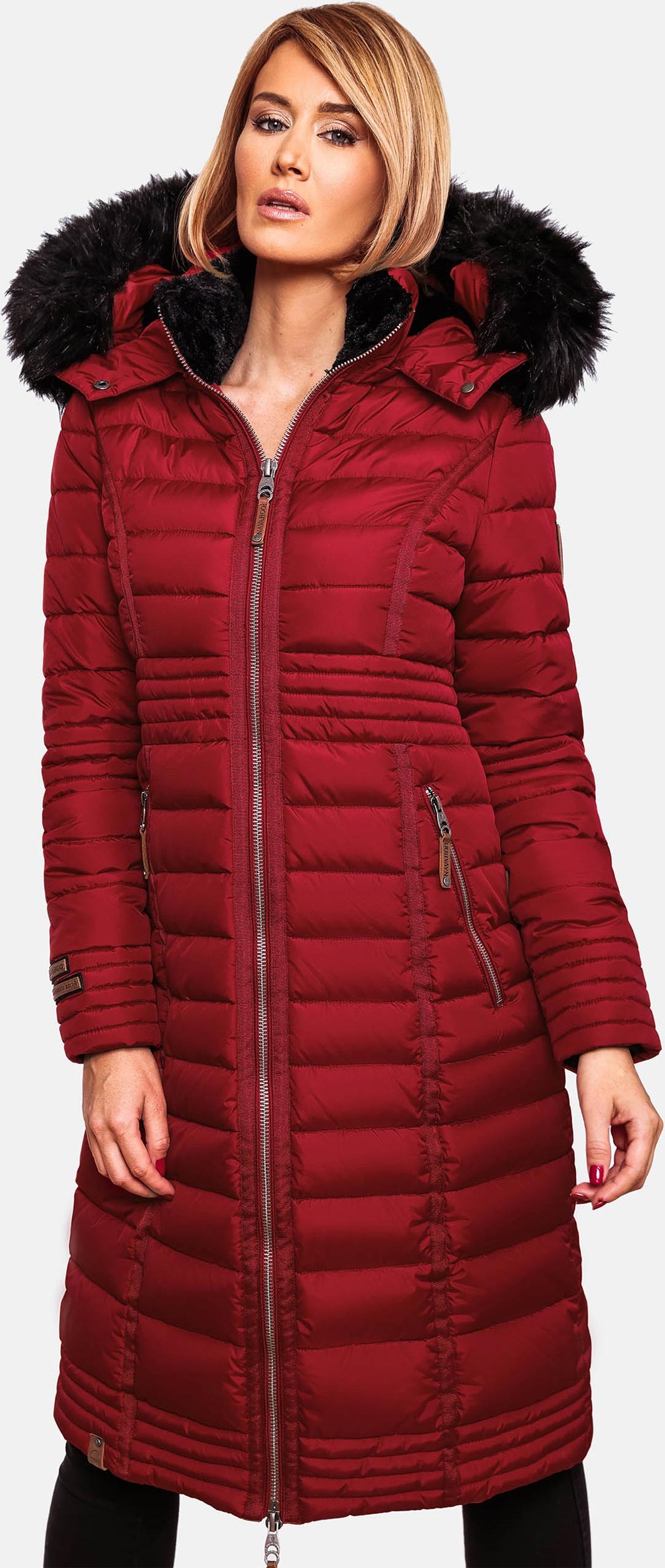 Navahoo Damen Winterjacke Umay – Lange Steppjacke mit Abnehmbarer Kapuze & Kunstfell