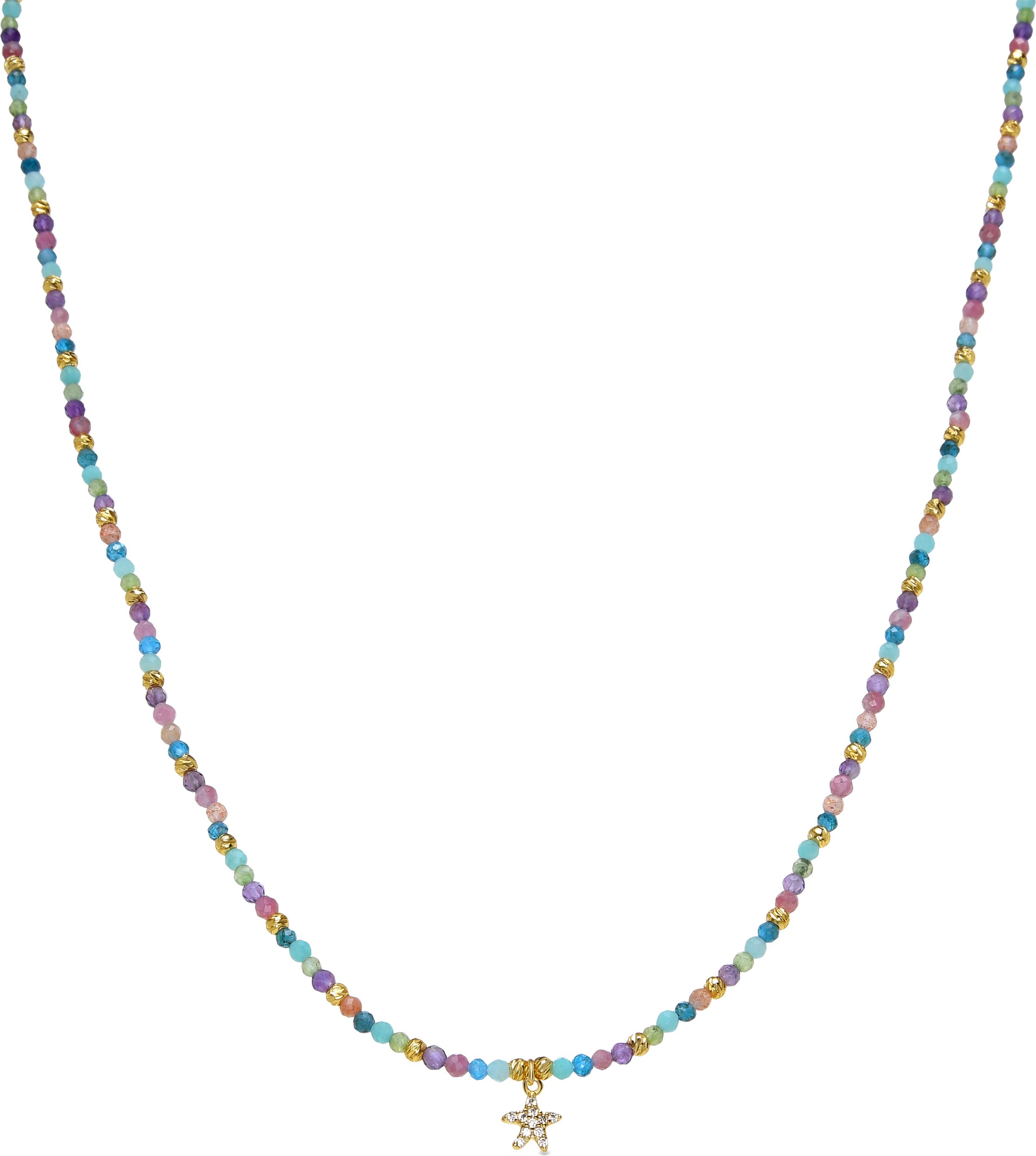 Luxenter Halskette aus 925er Sterlingsilber und mehrfarbigem Kristall in 18k Gelbgold - Star