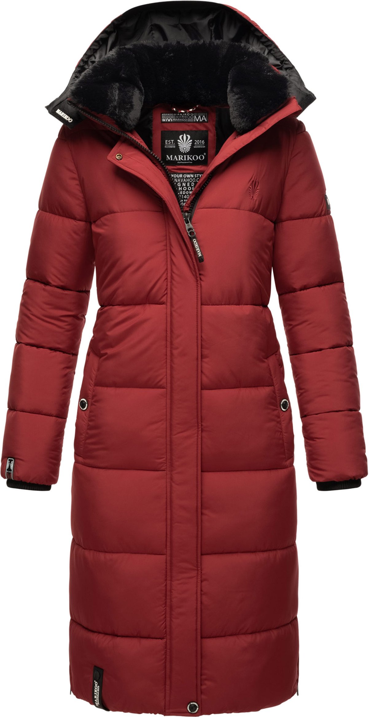 Marikoo Damen Winterjacke – Lange Steppjacke mit abnehmbarer Kapuze