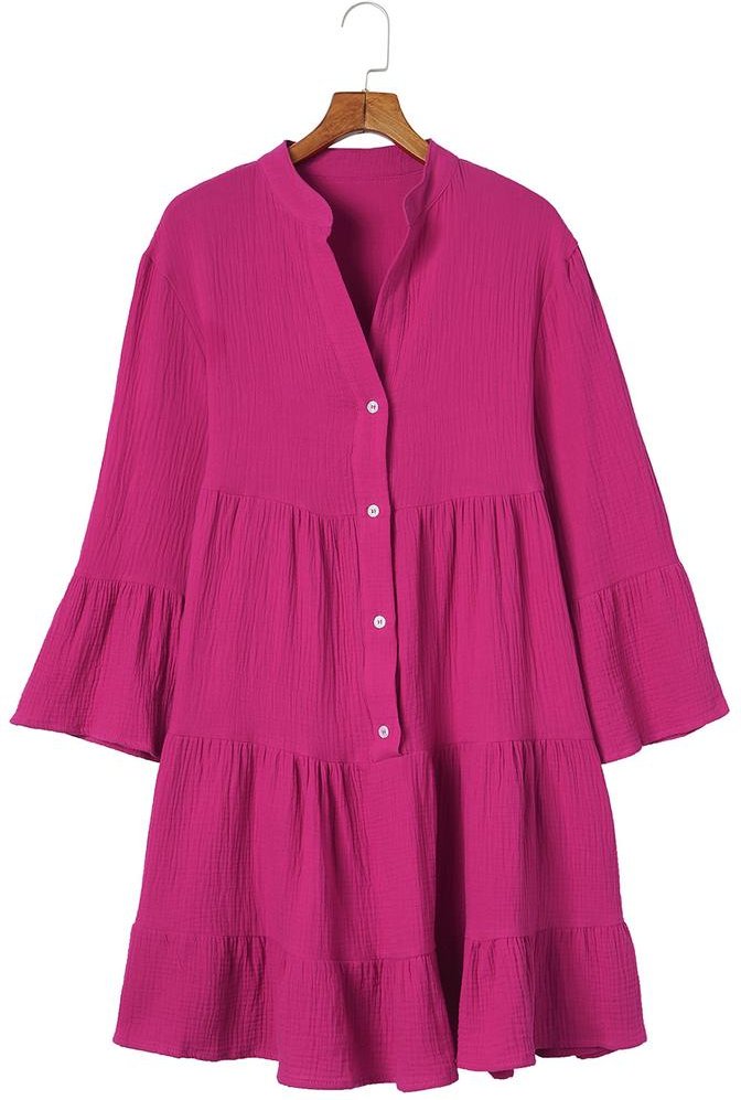 Thumbnail - Azura Exchange Damen-Hemdkleid mit Stufendesign und Knittermuster in Rosa