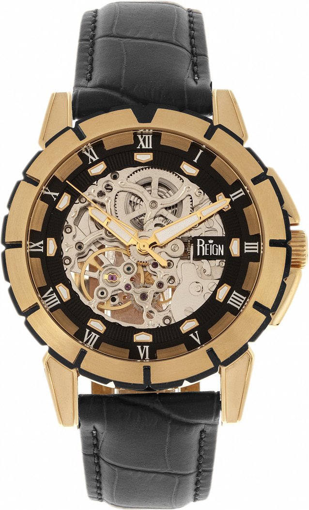 Reign Philippe Automatik Skelett-Lederarmbanduhr