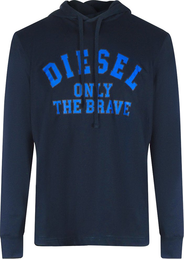 Diesel – T-Shirt mit Kapuze und Logo „Only The Brave“ in Marineblau