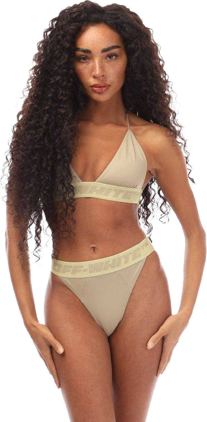 Off White - Bikini Streifen mit Logo Set für Damen (Grün)