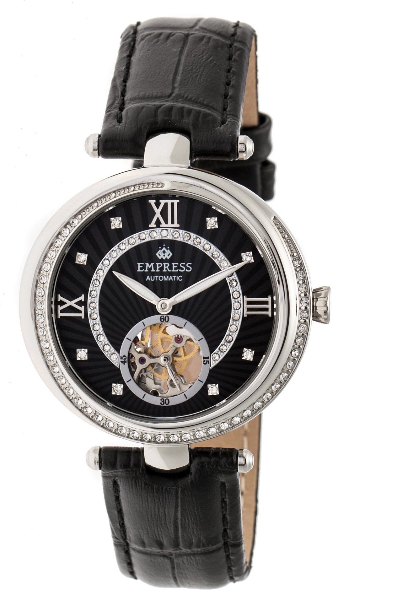 Montre semi-squelette automatique Empress Stella avec bracelet en cuir MOP