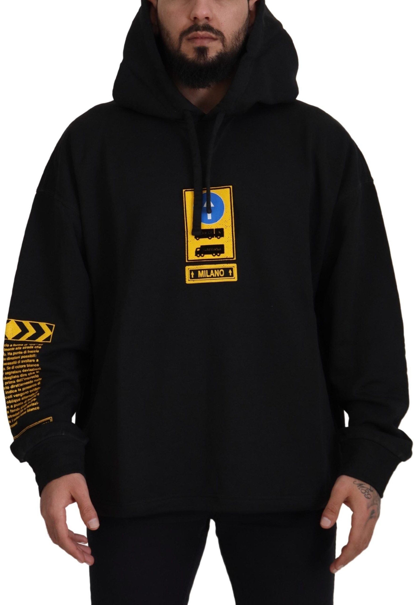 Dolce & Gabbana Schwarzer Baumwoll-Hoodie mit DG Shield-Pullover