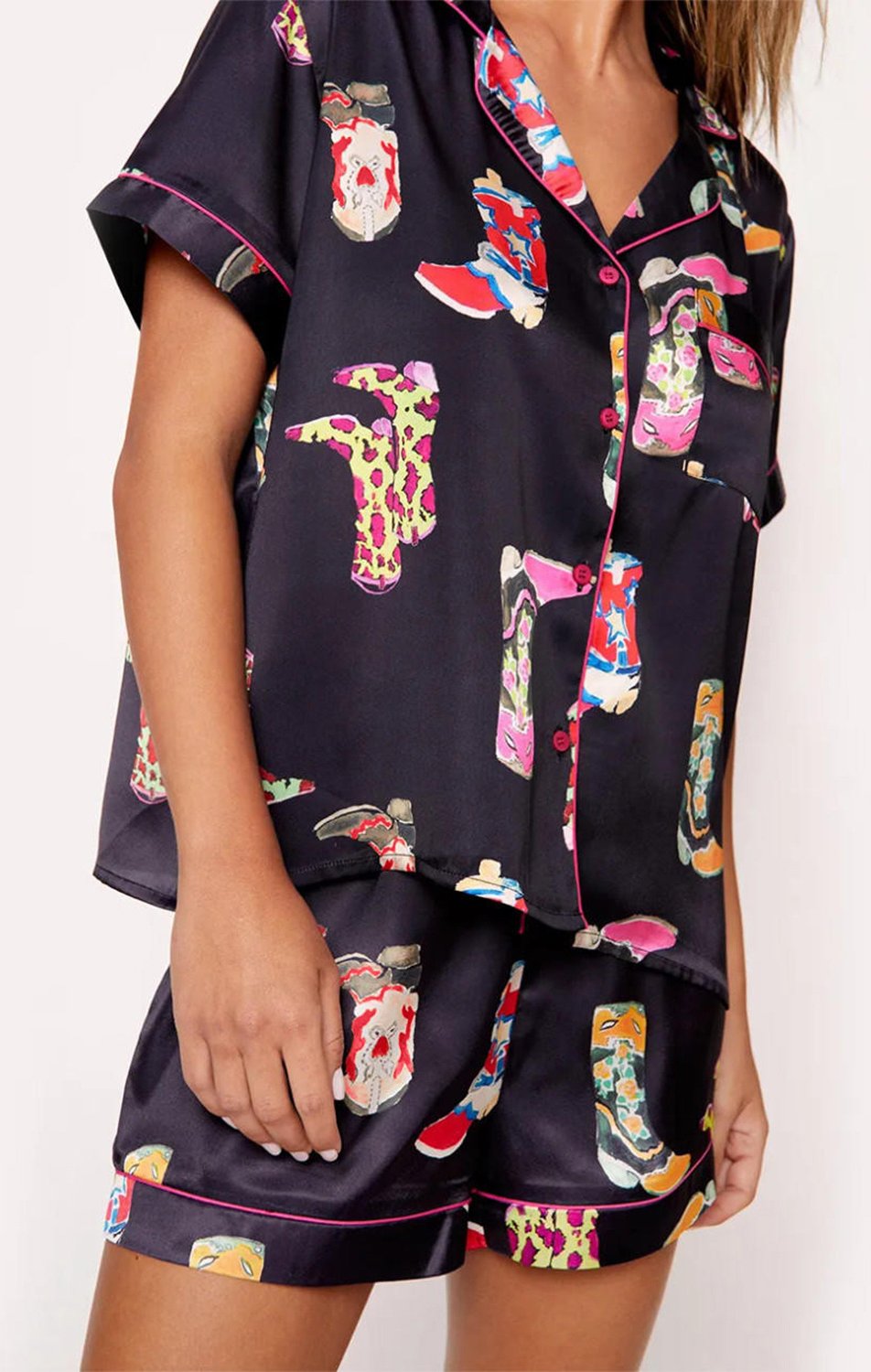 Bedrucktes Seiden-Pyjama-Set