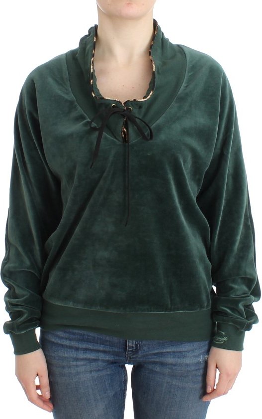 Cavalli Women's Pull en coton velours vert