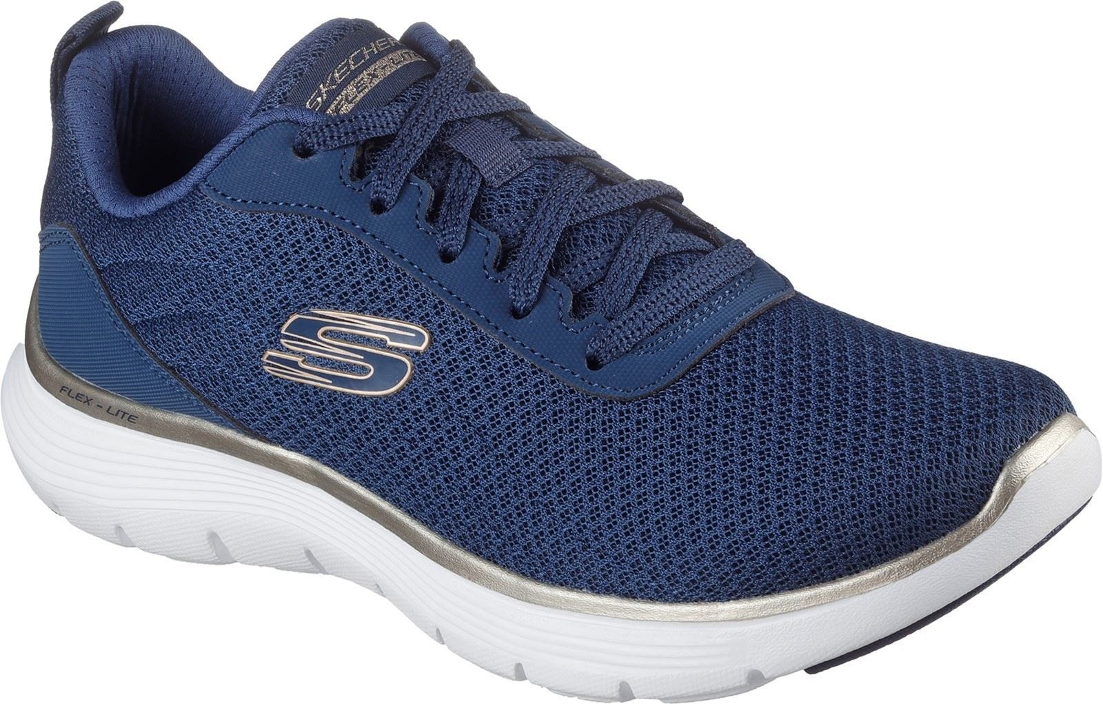 Skechers Flex Appeal 5.0 Uptake Textil Damen Sneaker Marineblau/Gold
