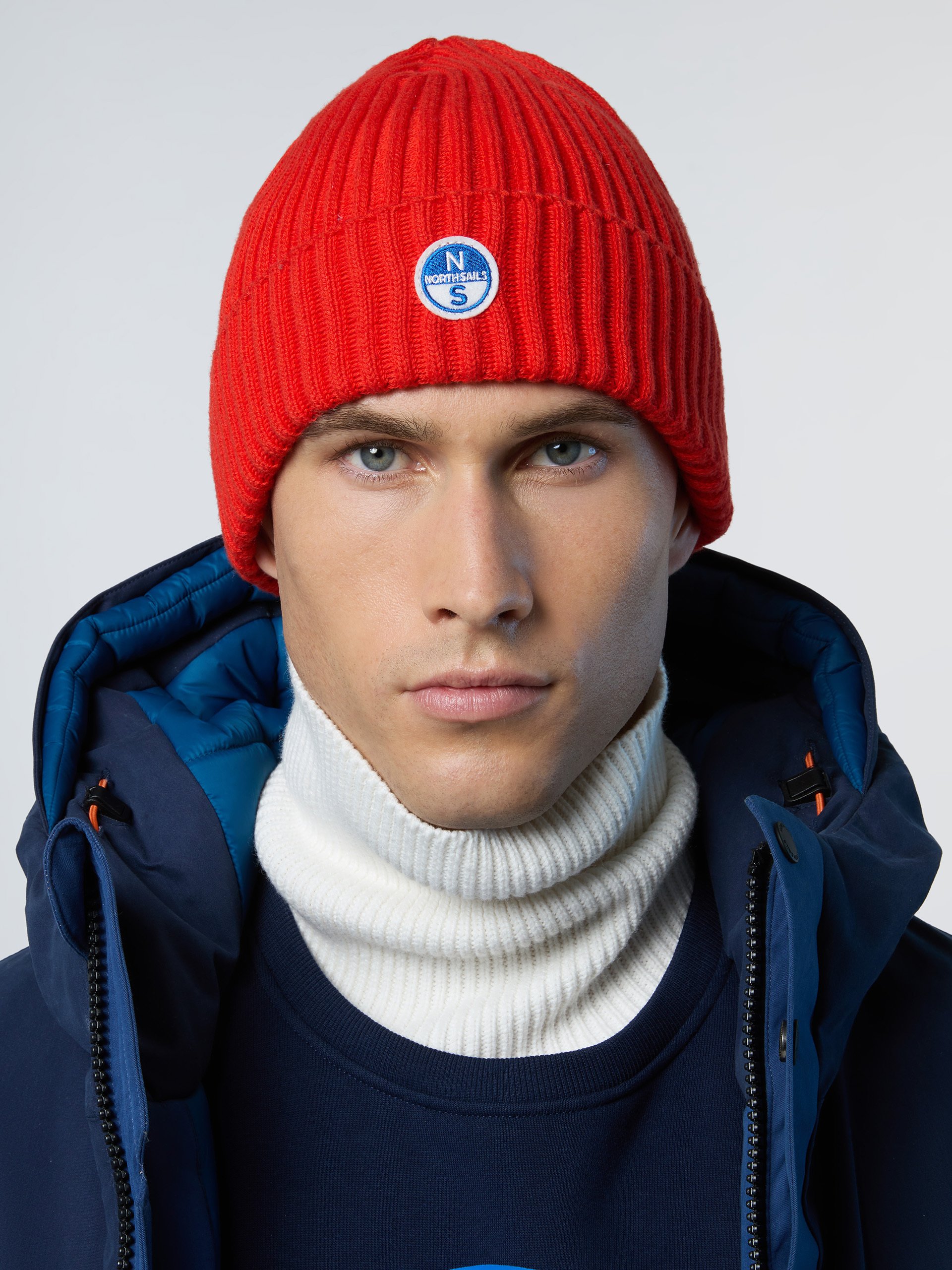 North Sails Beanie Breiter Rippstrick mit Logo-Patch