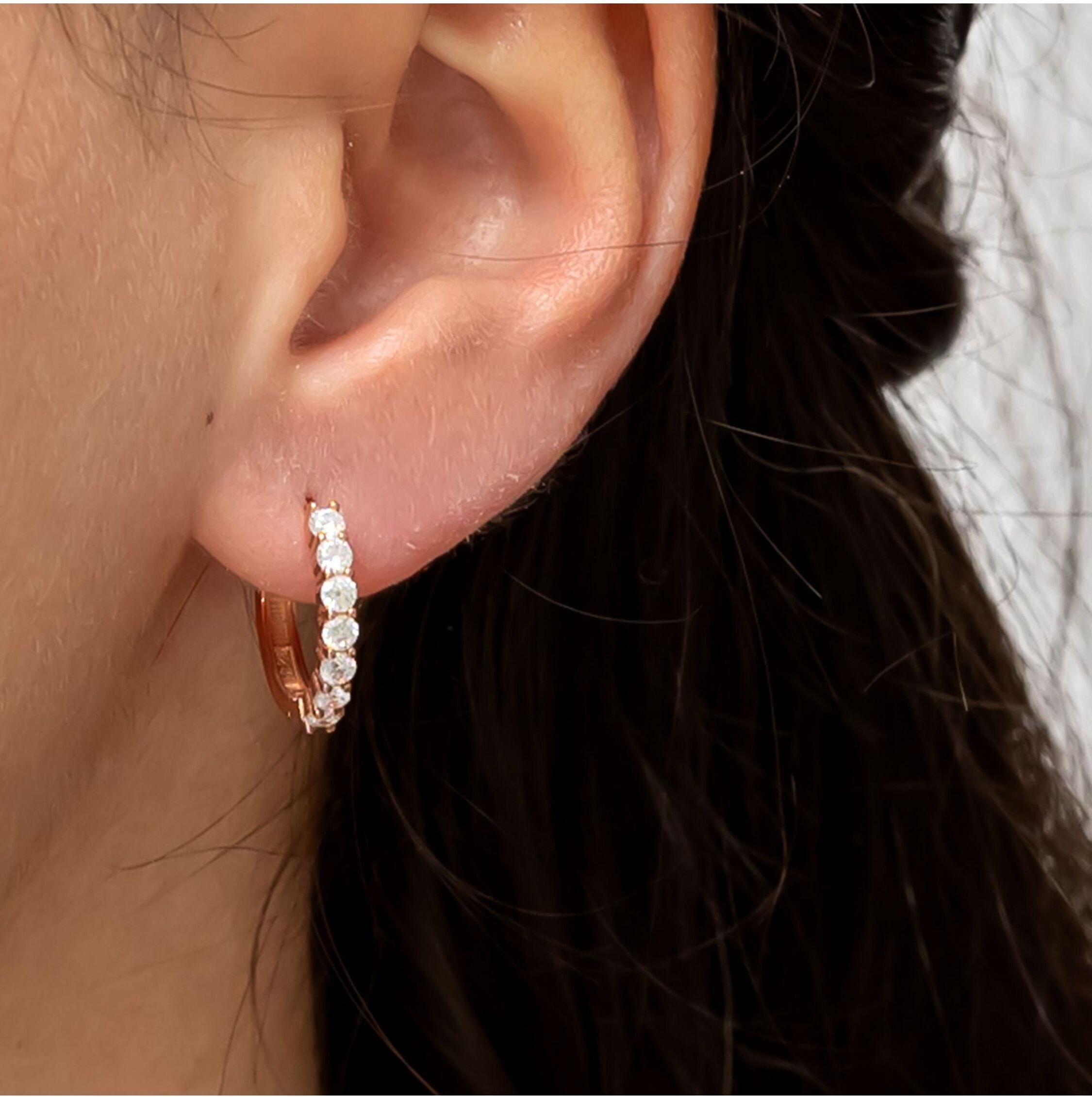 Thumbnail - Dkeniz Ohrringe Silber 925 rosé-vergoldet mit Zirkonia weiß