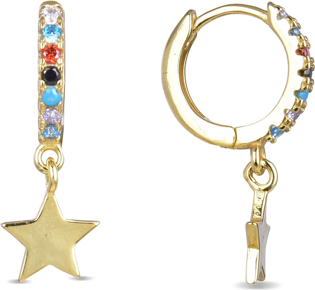 Luxenter Ohrringe aus 925er Sterlingsilber mit mehrfarbigen Zirkonias in 18K Gelbgold - Libe