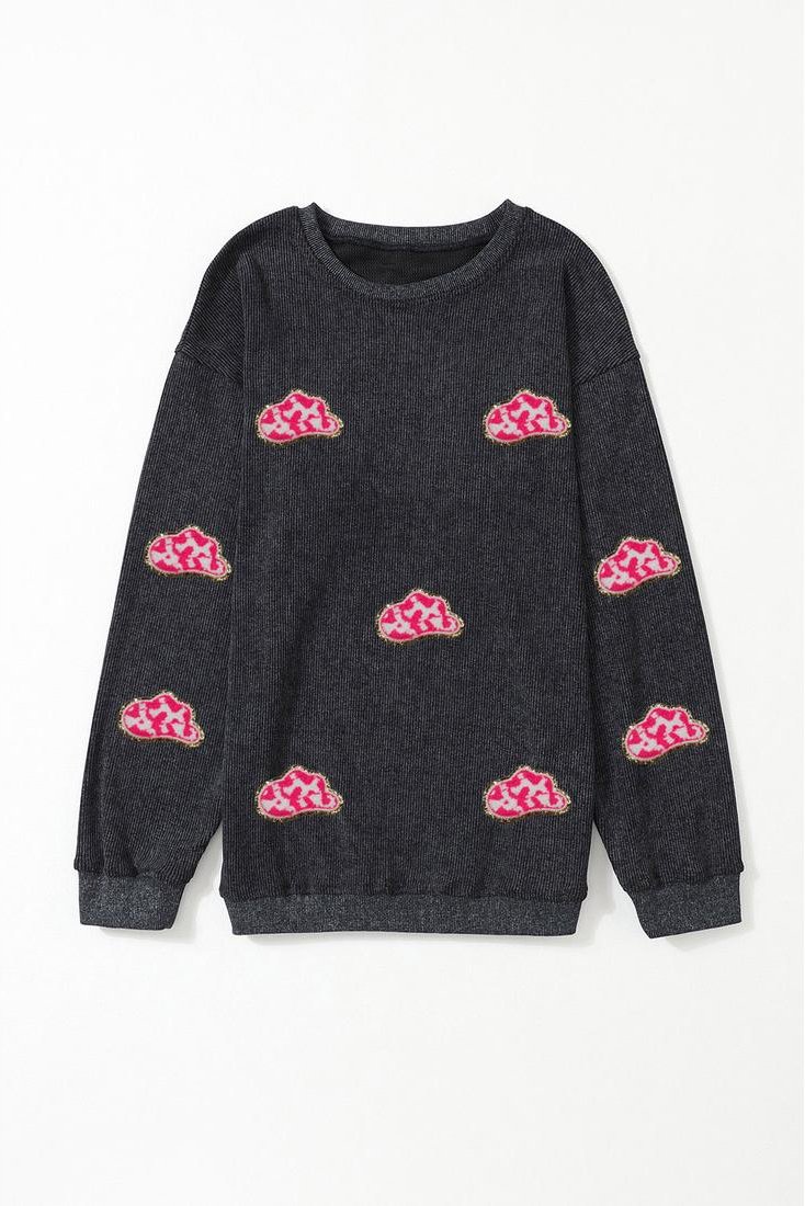 Thumbnail - Azura Exchange schwarzer glitzernder Cowboys-Hut mit gepatchtem kordelgebundenem Pullover-Sweatshirt