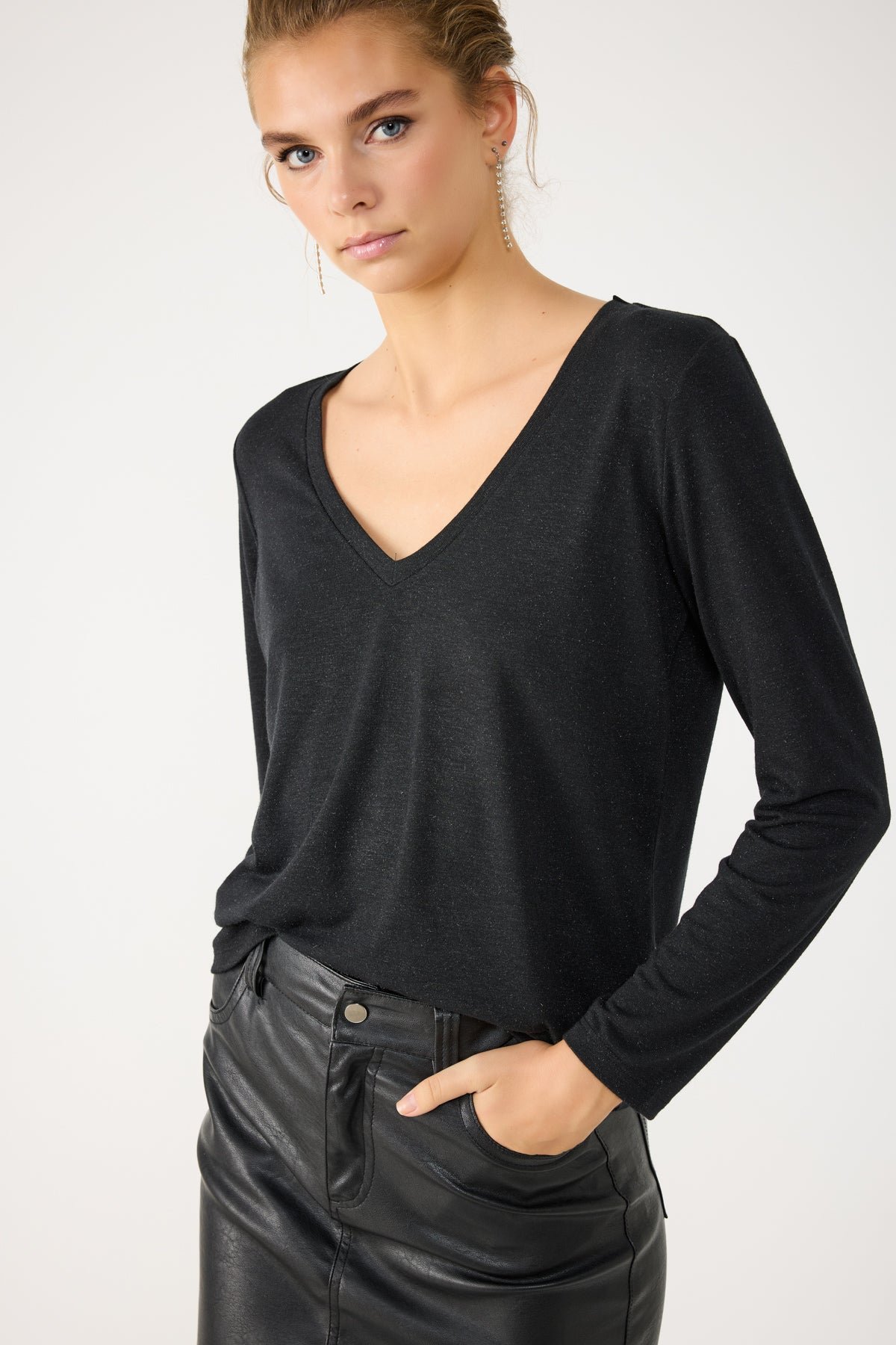 Langarmbluse mit V-Ausschnitt
