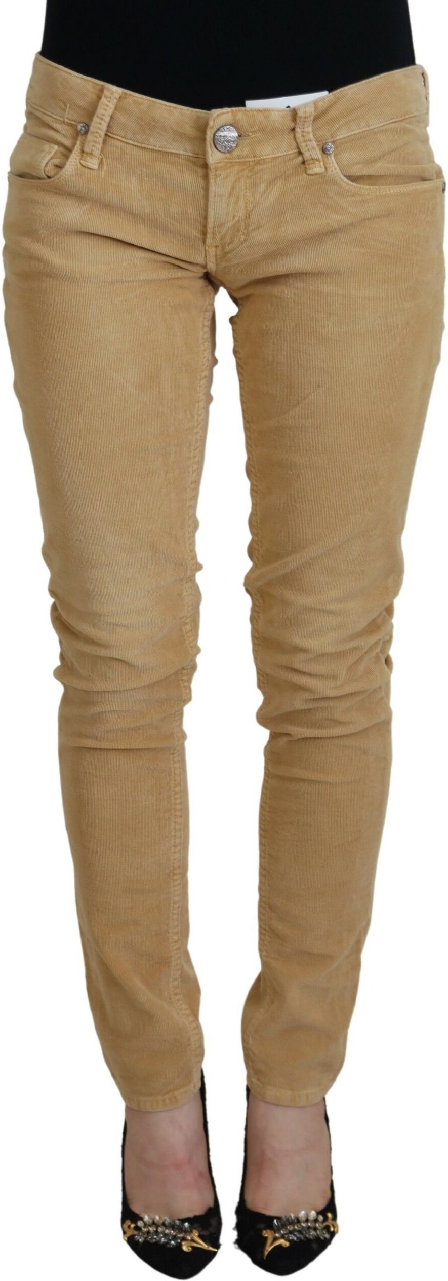 Acht Braune Baumwollcordhosen Niedrige Taille Damen Freizeit Damenjeans