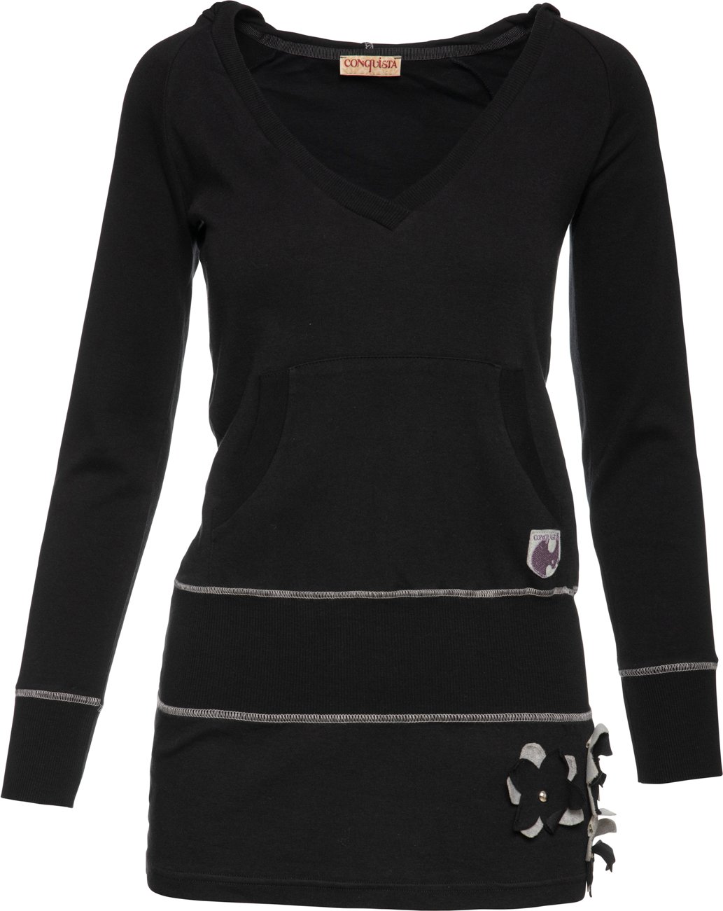 Schwarze Tunika mit Kapuze und Applizierung