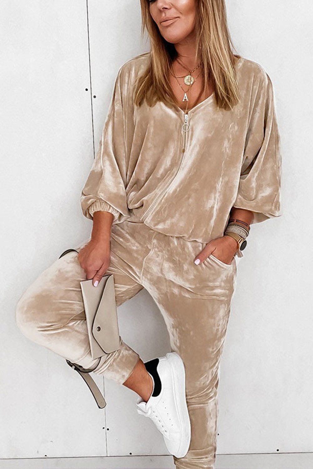 Velours-Trainingsanzug mit Reißverschluss