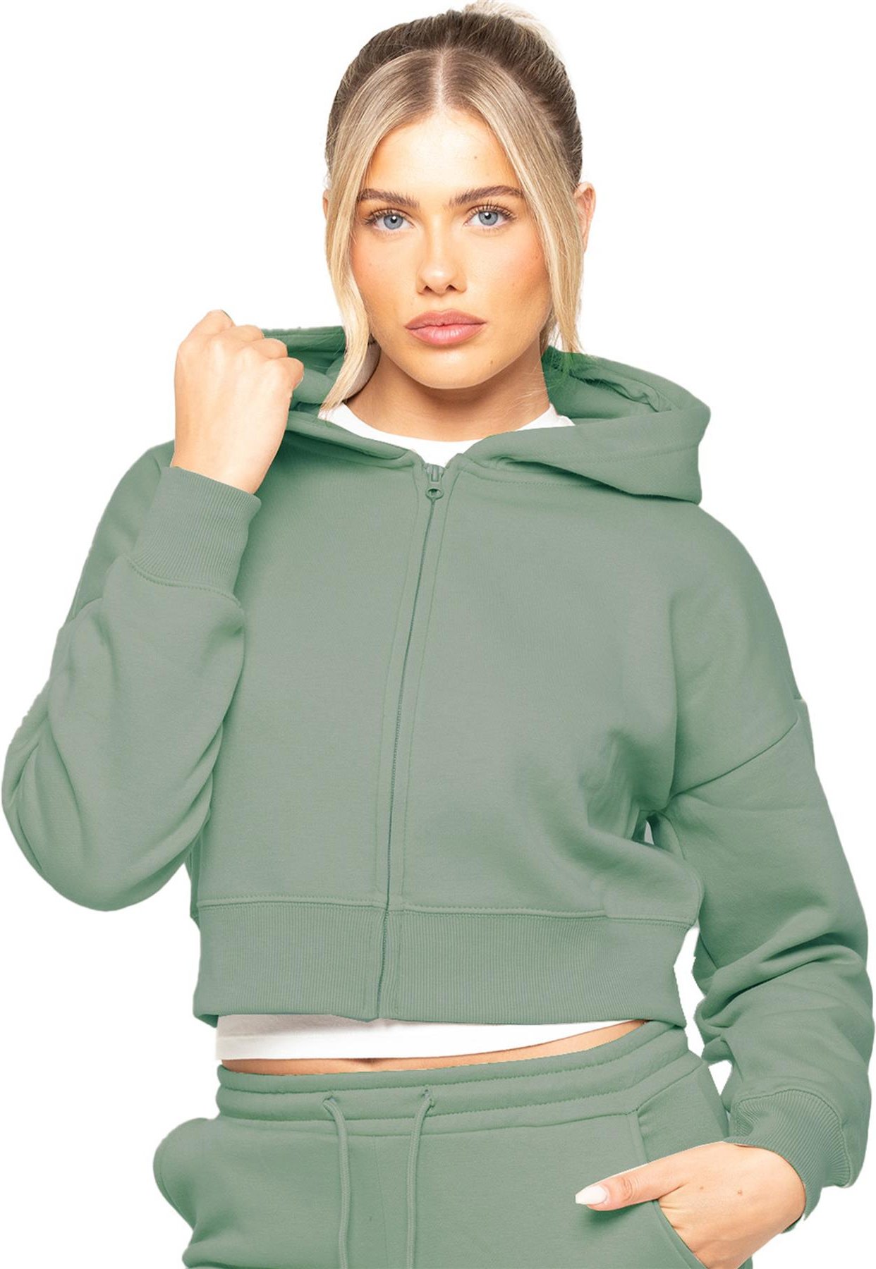 Thumbnail - Enzo | Womens Crop Zip Hoodie