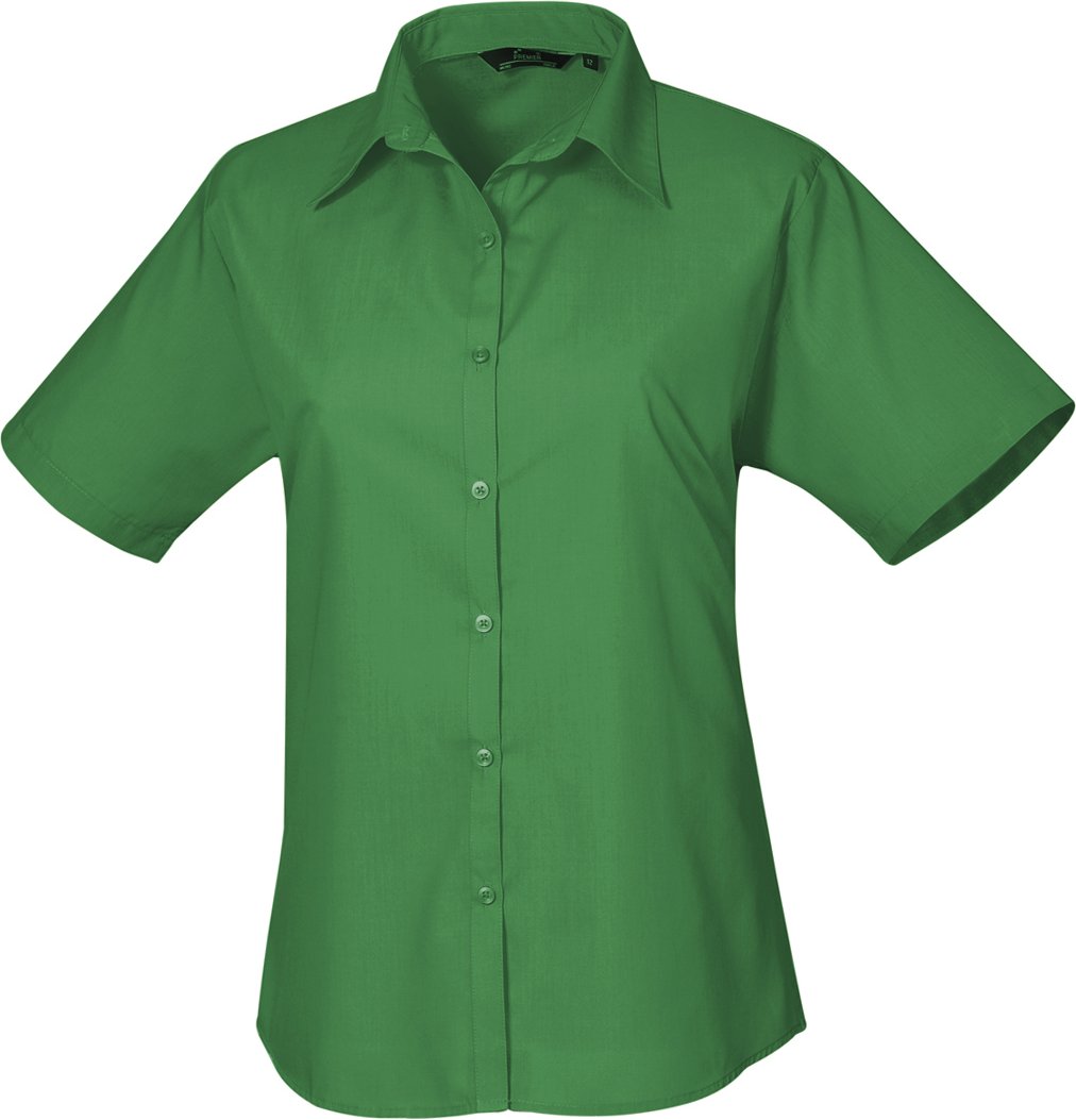 Premier Damen Kurzarm Popeline Bluse / Arbeitshemd (Smaragdgrün)