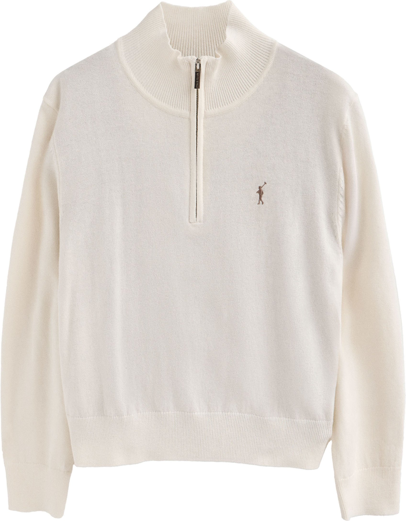 Pullover ecru aus Wollgemisch mit halbem Reißverschluss am Kragen und gesticktem Rigby Go-Logo
