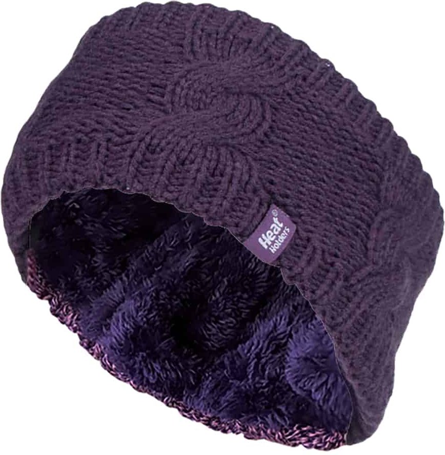 Damen Kabel gestrickt Fleece gefüttert Thermal Winter Ohrwärmer Stirnband
