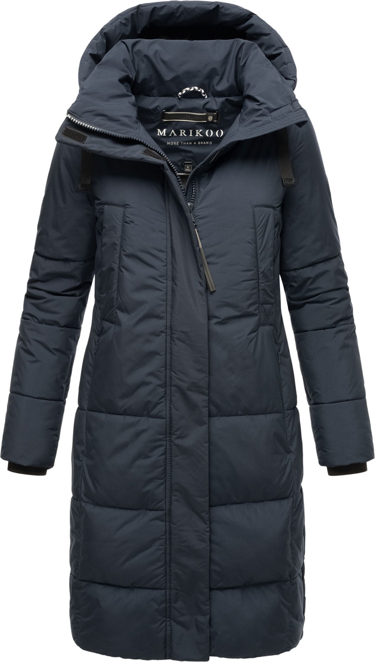 Marikoo Damen Steppjacke Laryaa – lang, warm & mit abnehmbarer Kapuze