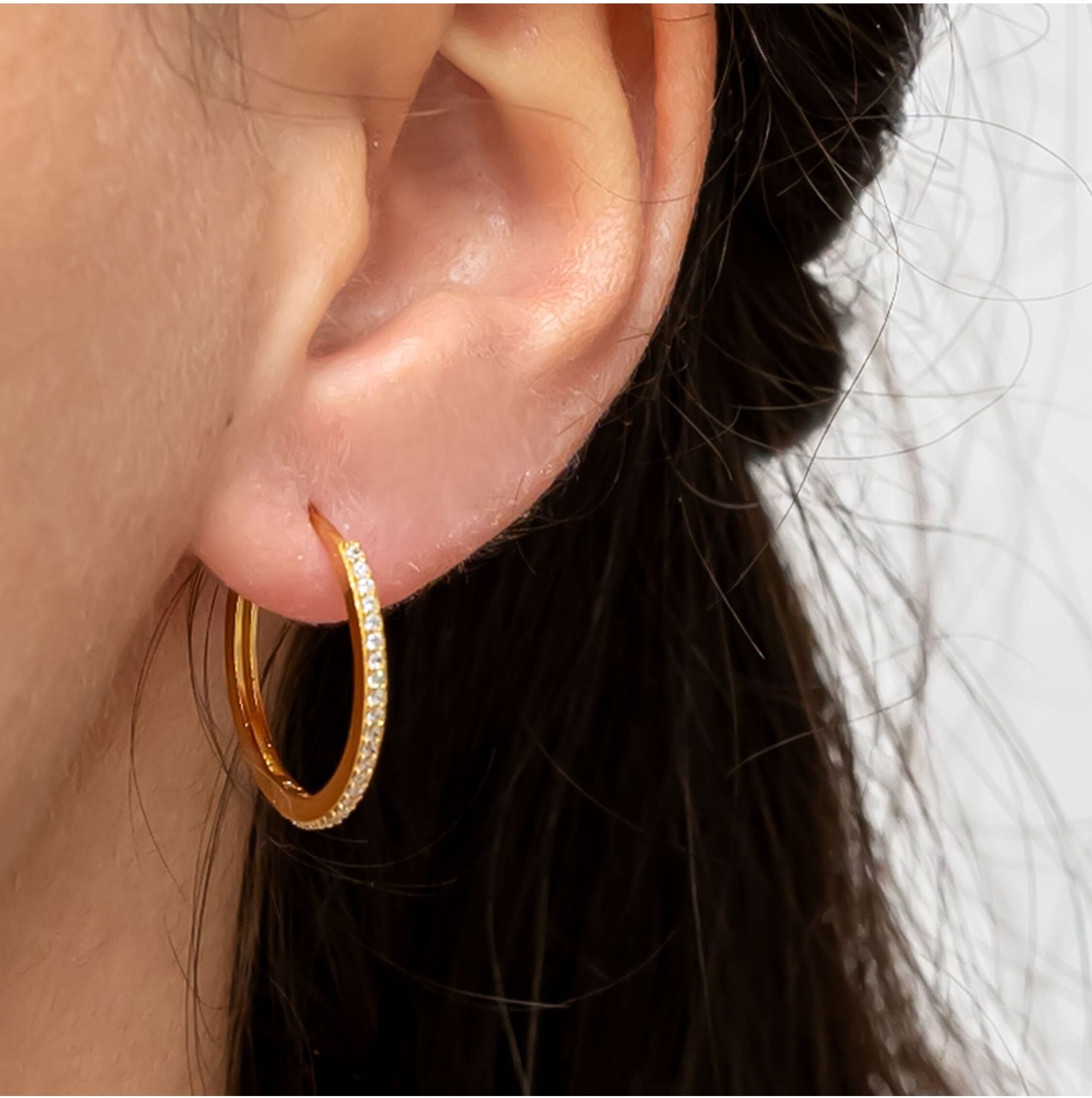 Dkeniz Ohrringe Silber 925 vergoldet mit weißen Zirkonia-Steinen