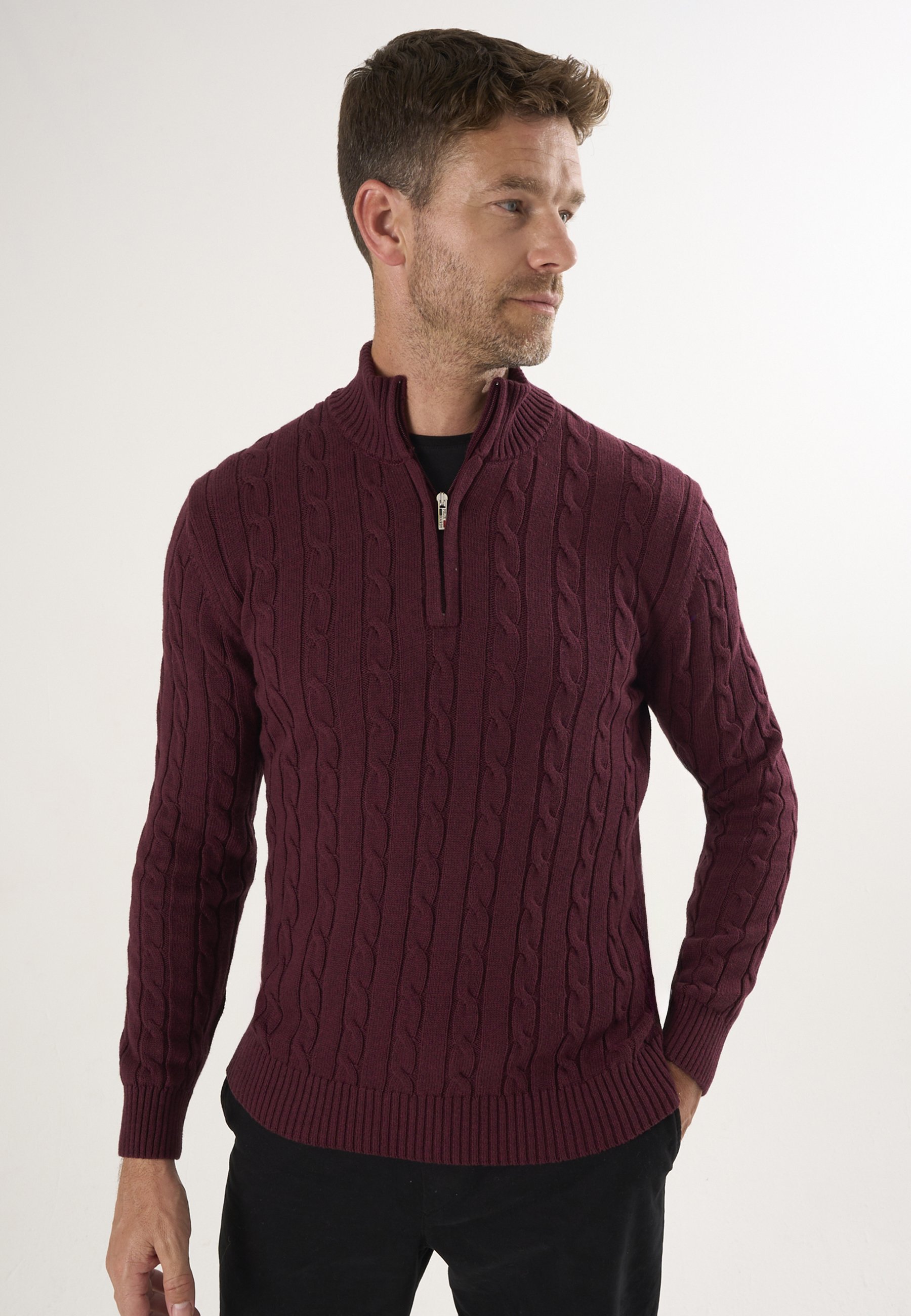 Pullover Kabelstrick-Pullover Mit Halbem Reißverschluss