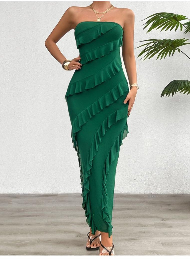 Thumbnail - Damen Devine Rüschenschlitz-Rücken Tube Maxi Kleid