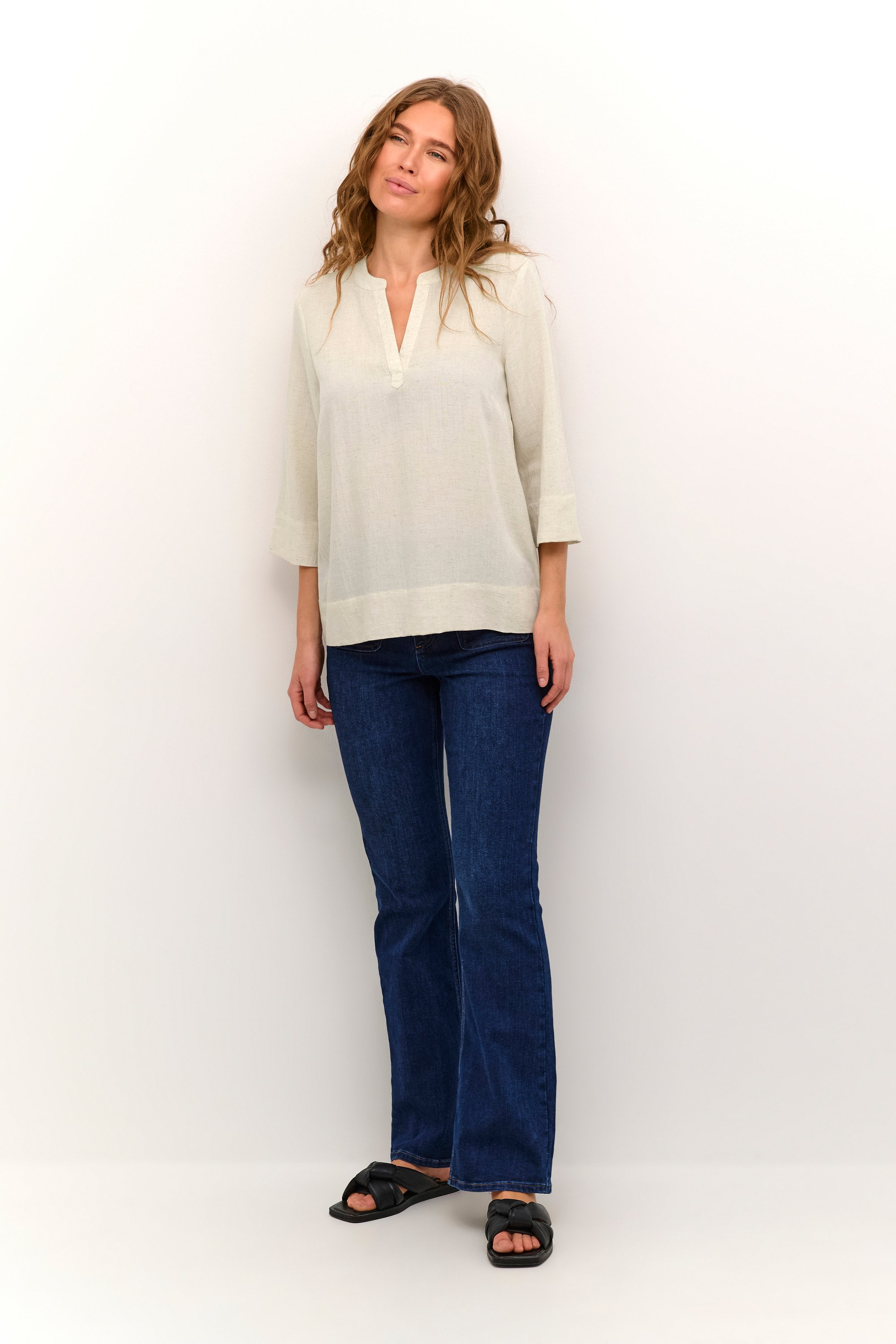 Langarm-Bluse Regular fit Light Sand Linen beige