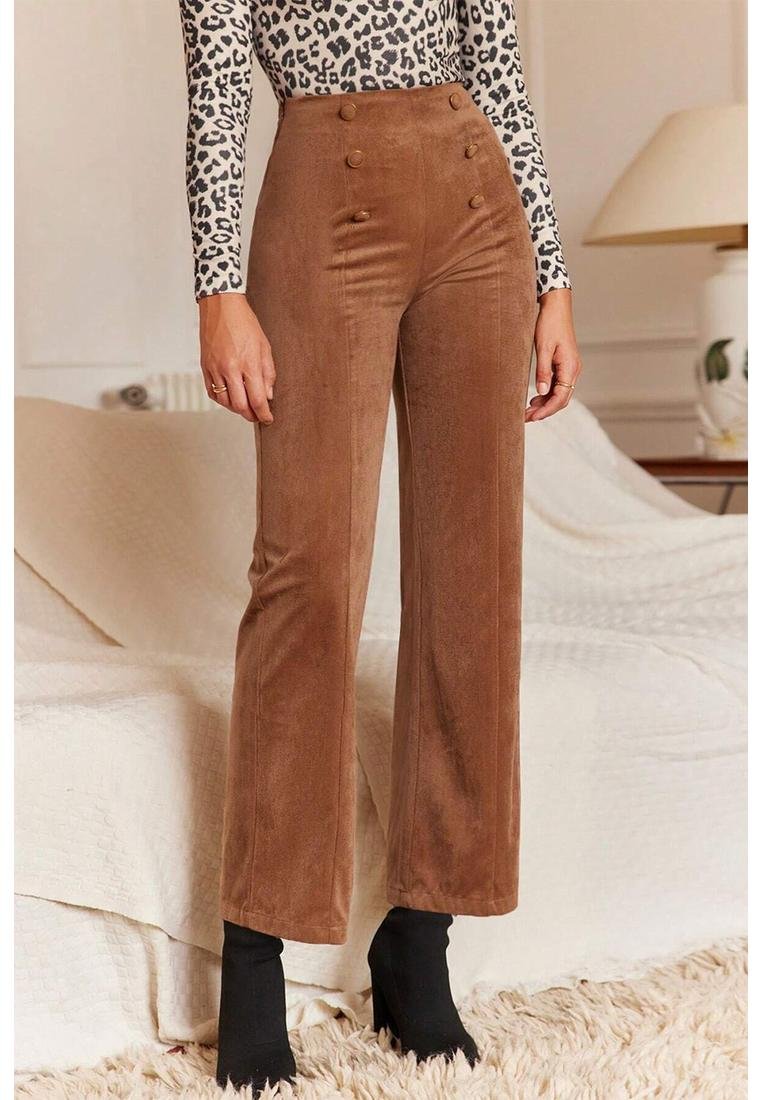 Azura Exchange Kastanienbraune Einfarbige Doppelreiher Gerade Bein Hose