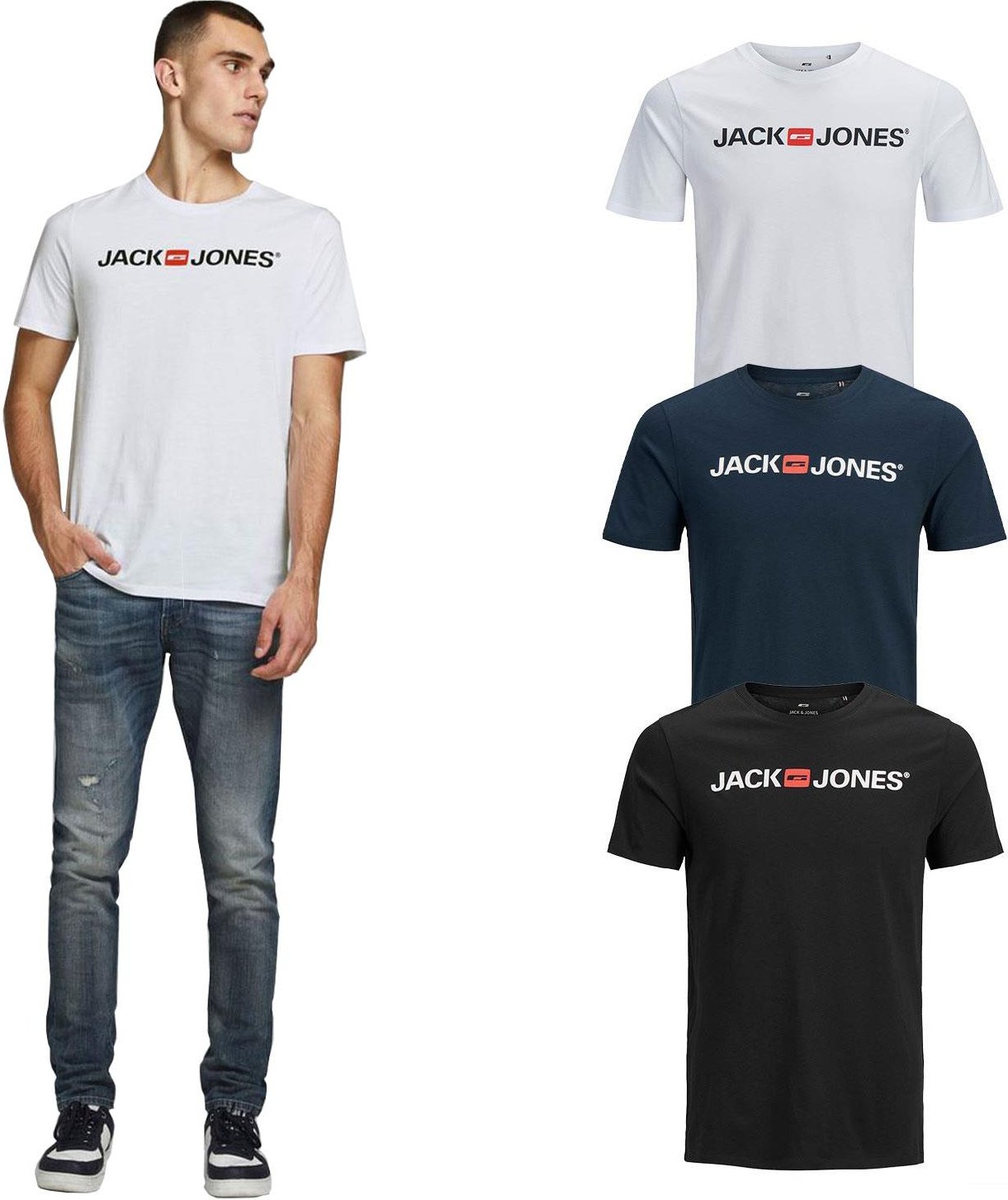JACK&JONES Herren Jjecorp Logo Crew Neck Kurzarm-T-Shirts 3er-Pack