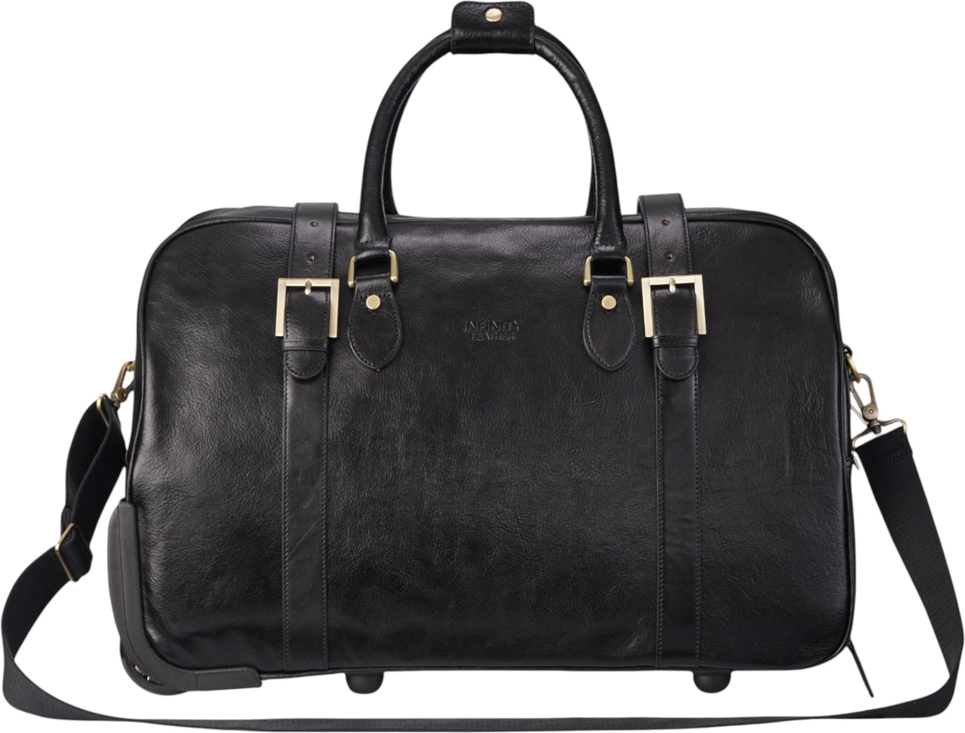 Reisetasche mit Rollen aus echtem Leder in Schwarz – Holt