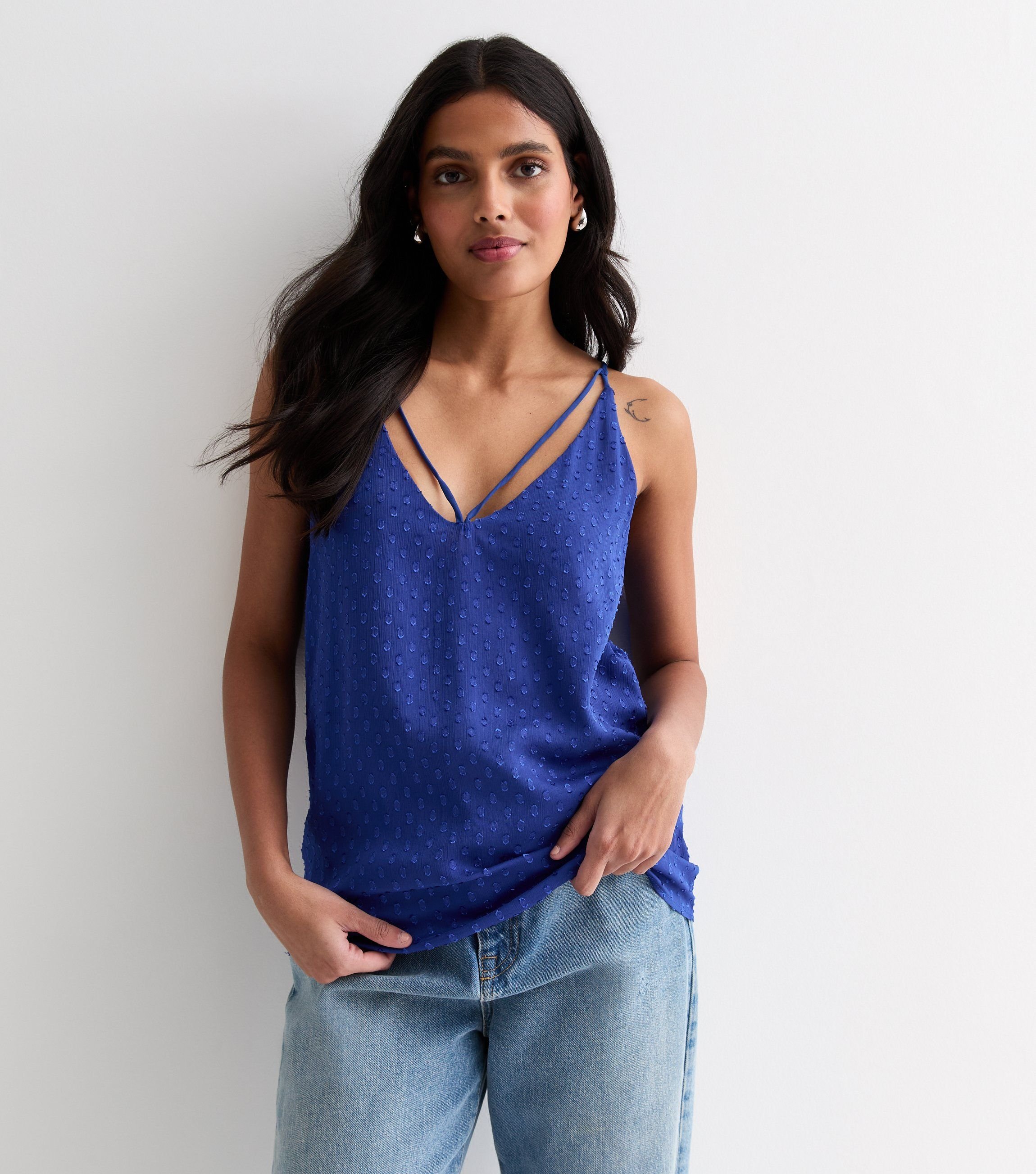 Blaues Dobby Chiffon Cami Top