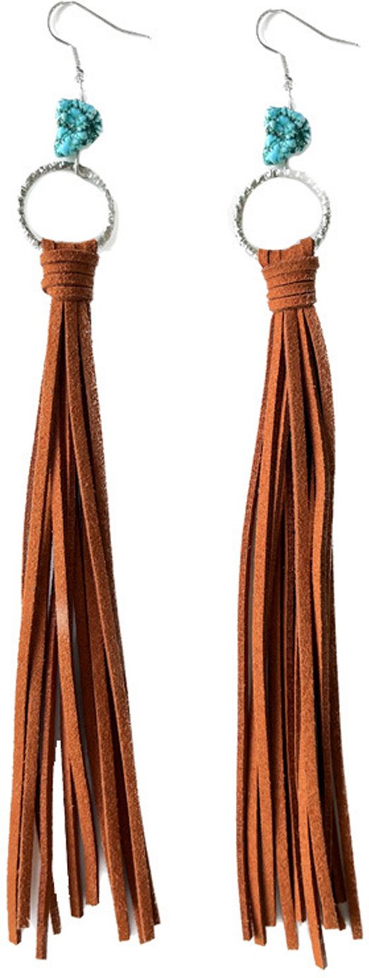 Braune Lederfransenohrringe mit Türkis