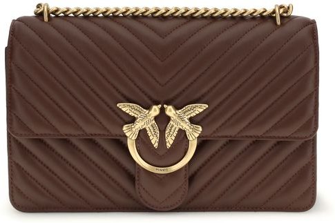 PINKO Braune Kalbleder Bos Taurus Umhängetasche