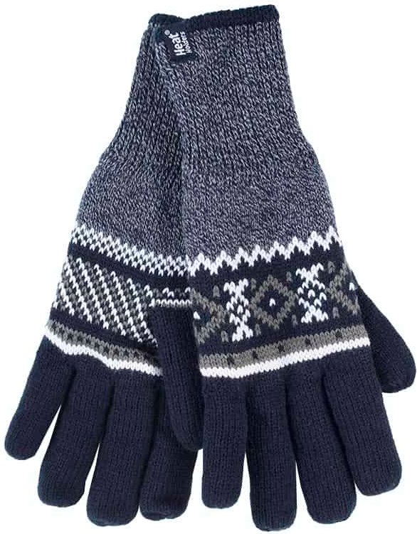 Gestreifte Herren Nordic Fairisle Zig Zag gestrickt Fleece gefüttert warme Handschuhe