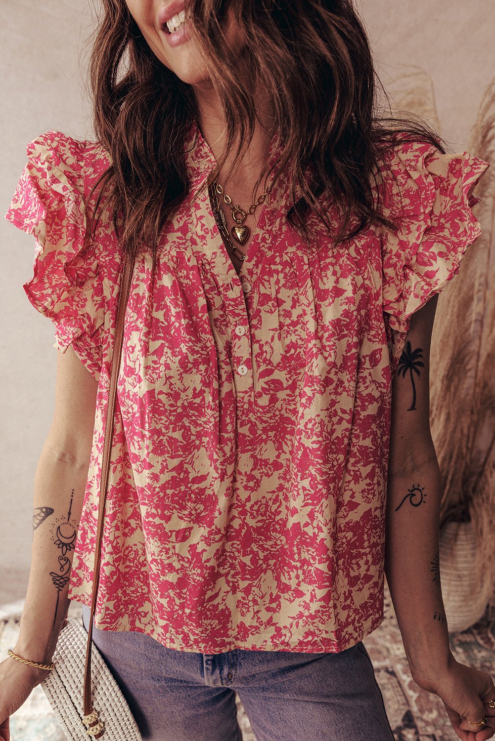 Bluse mit floralem Druck und Knopfverschluss