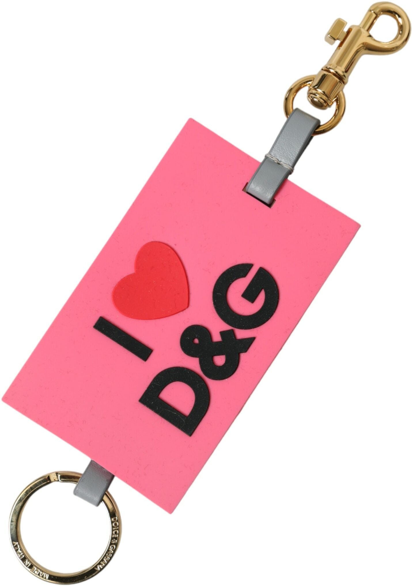 Dolce & Gabbana Pinkes Silikon DG Logo Schlüsselanhänger aus Goldmessing