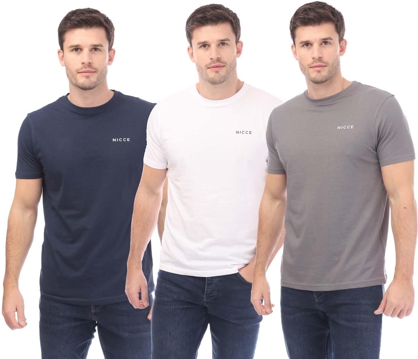 Nicce - "Melstone" T-Shirt für Herren(3er-Pack) (Weiß/Marine/Grau)