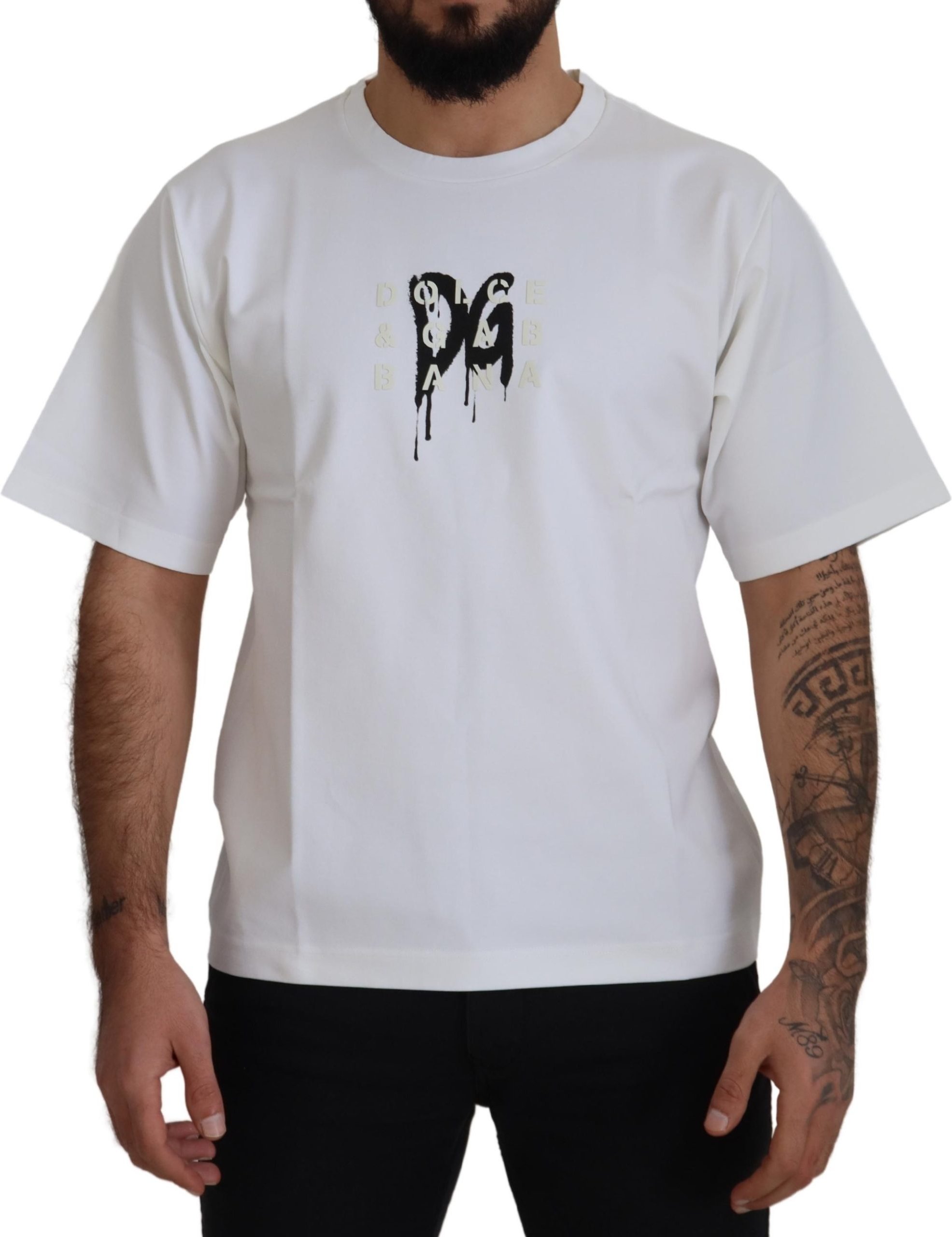 Dolce & Gabbana T-Shirt mit Graffiti-Logo-Print und Gummieffekt in Weiß