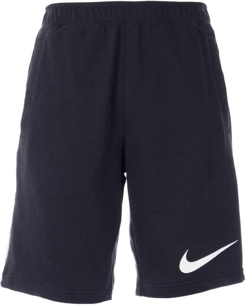 Schwarze Nike-Shorts mit rosa Klebeband am Saum